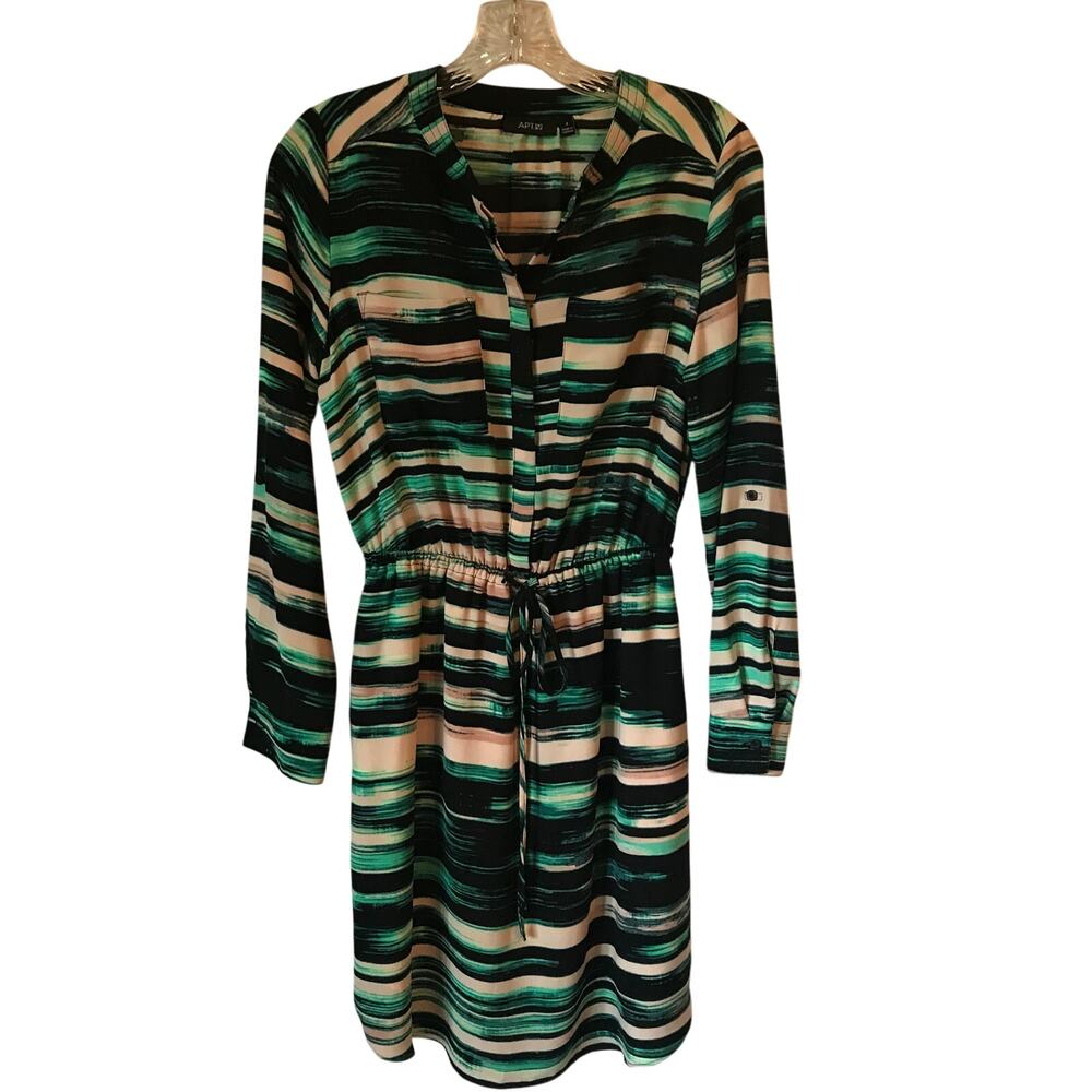 Apartment 9 Dress Size 2 Womens Professional Stripe Abstract Green Black Cream